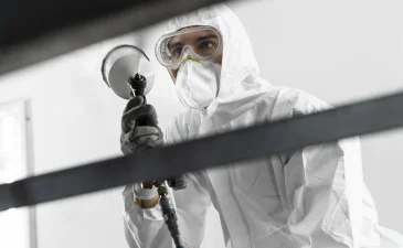 ~blog/2023/11/19/man hazmat suit using gun paint car shop